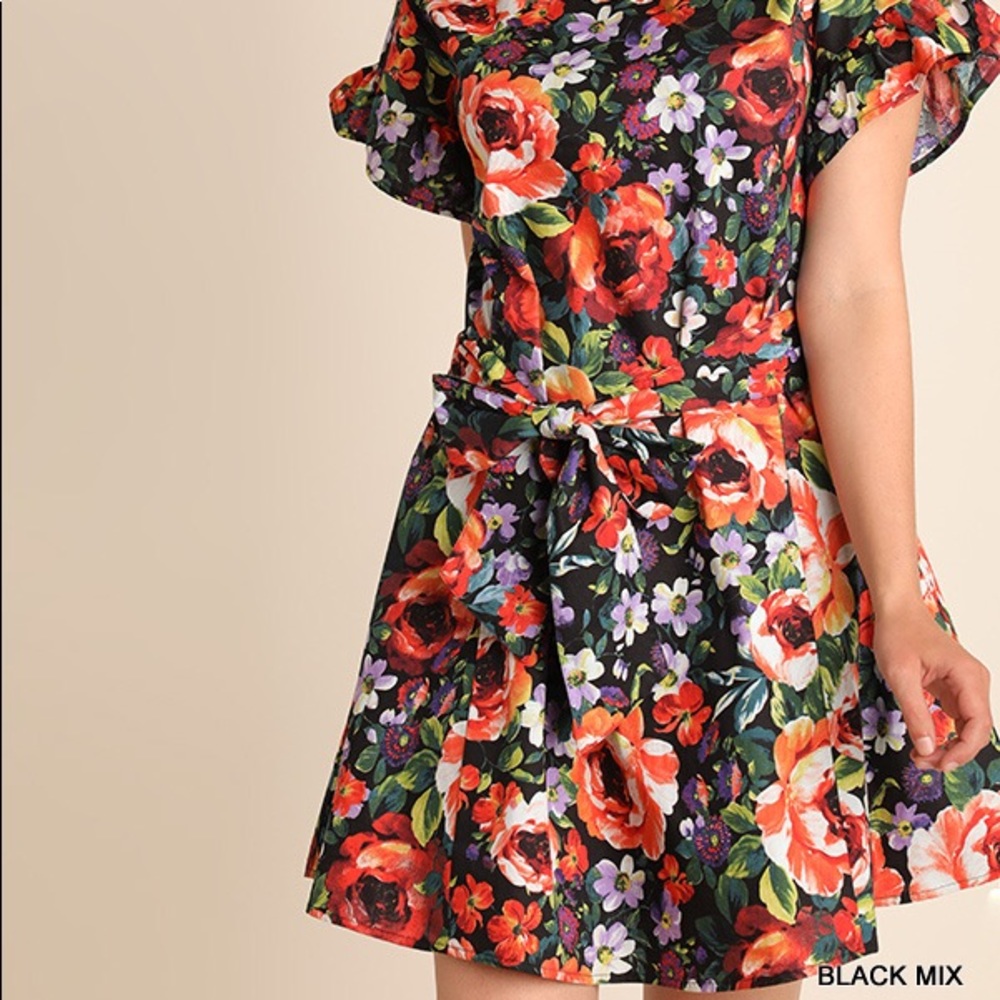 Umgee floral / black flare dress NWT